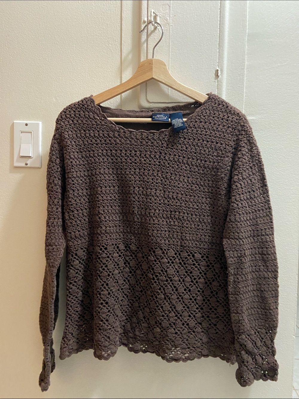 croft & barrow Brown Crochet-Hem Scoopneck Sweater